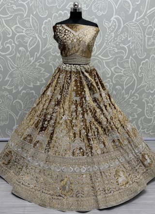 Velvet Lehenga Choli In Brown and Gold