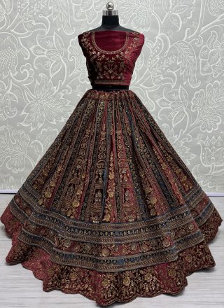 Velvet Lehenga Choli In Maroon