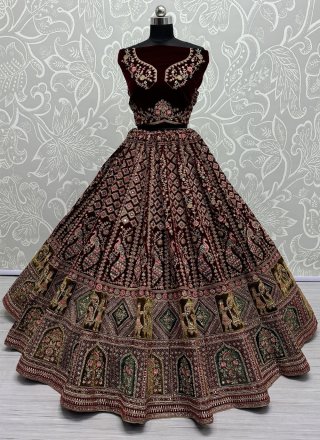 Velvet Lehenga Choli In Maroon