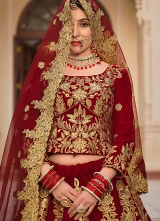 Velvet Lehenga Choli In Red