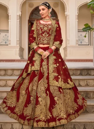 Velvet Lehenga Choli In Red