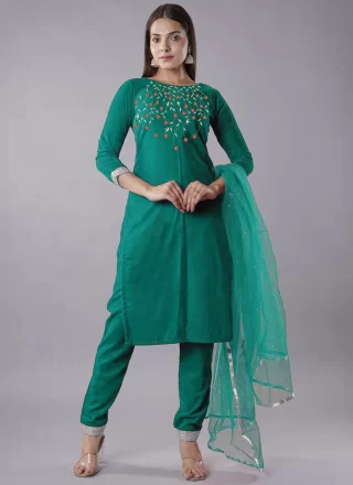 Velvet Salwar Suit In Rama