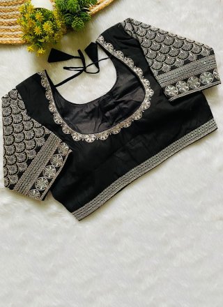 Vibrant Black Silk Blouse with Embroidered Work