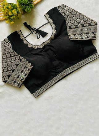 Vibrant Black Silk Blouse with Embroidered Work