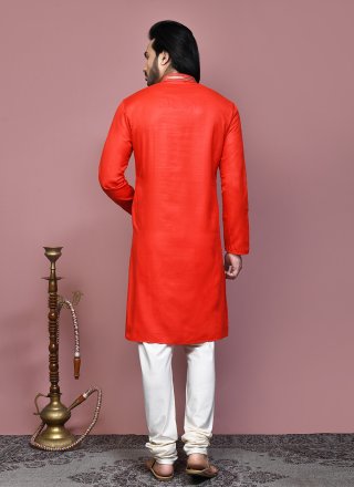 Vibrant Orange Cotton Kurta Pyjama