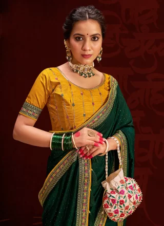 Vichitra Silk Classic Saree In Green