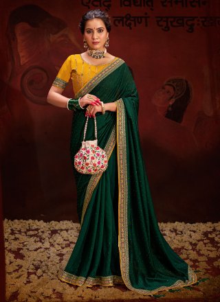 Vichitra Silk Classic Saree In Green
