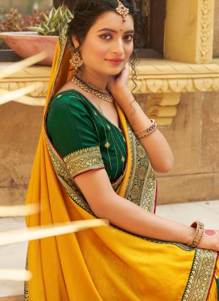 Vichitra Silk Classic Saree In Yellow