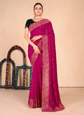 Vichitra Silk Classic Sari with Embroidered Work