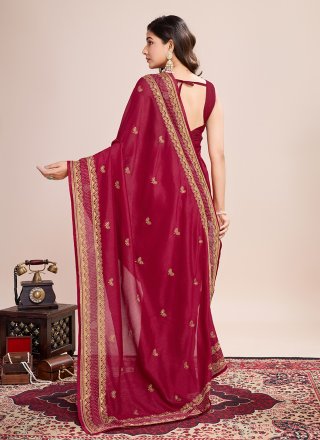 Vichitra Silk Contemporary Saree In Red