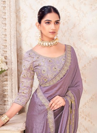 Vichitra Silk Contemporary Sari In Lavender