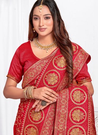 Vichitra Silk Contemporary Sari with Embroidered and Zari Work