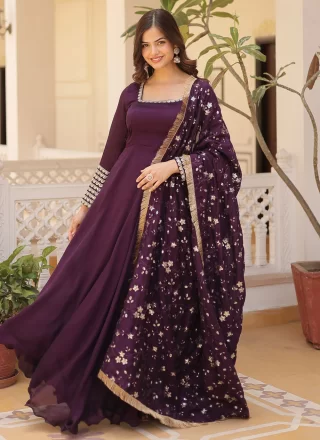Vichitra Silk  Designer Gown In Purple