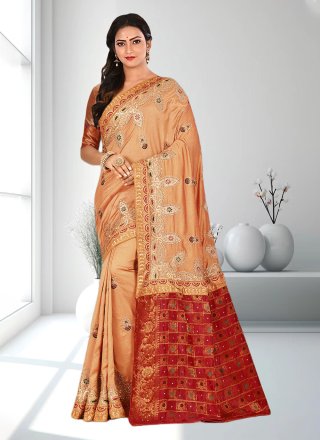 Vichitra Silk Designer Saree In Beige