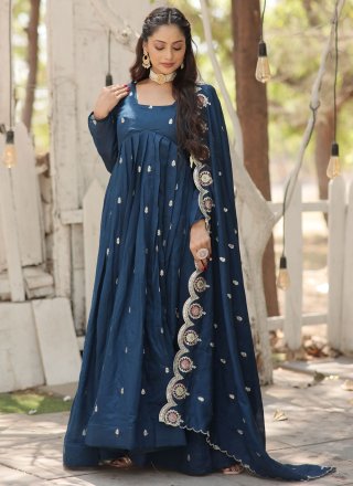 Vichitra Silk Gown with Embroidered and Sequins Work