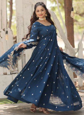Vichitra Silk Gown with Embroidered and Sequins Work