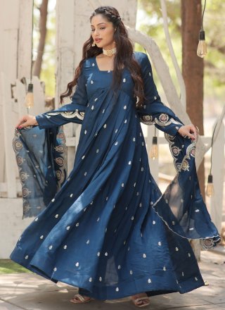 Vichitra Silk Gown with Embroidered and Sequins Work