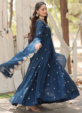 Vichitra Silk Gown with Embroidered and Sequins Work