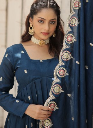 Vichitra Silk Gown with Embroidered and Sequins Work
