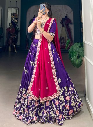 Vichitra Silk Lehenga Choli In Violet