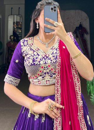 Vichitra Silk Lehenga Choli In Violet