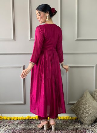 Vichitra Silk Pant Style Suit In Pink