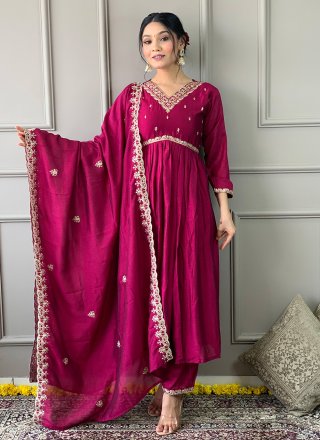 Vichitra Silk Pant Style Suit In Pink