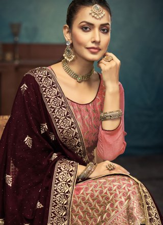 Vichitra Silk Pant Style Suit In Pink