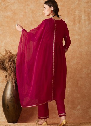 Vichitra Silk Pant Style Suit In Rani