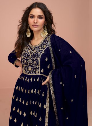 Vichitra Silk Salwar Suit In Blue