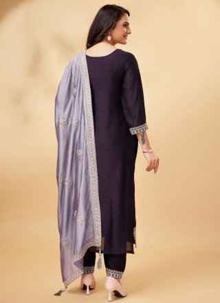 Vichitra Silk Salwar Suit with Cord, Embroidered and Sequins Work