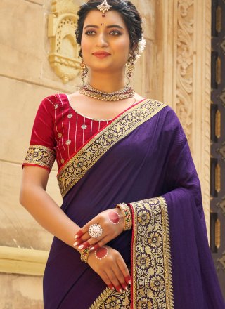 Vichitra Silk Trendy Saree In Purple
