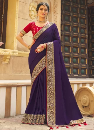 Vichitra Silk Trendy Saree In Purple