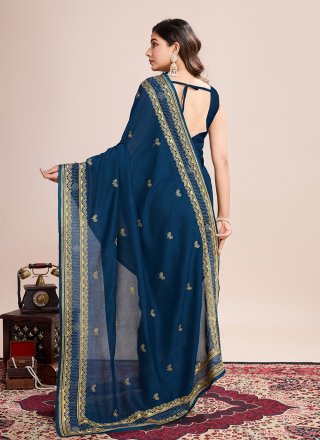Vichitra Silk Trendy Saree In Teal