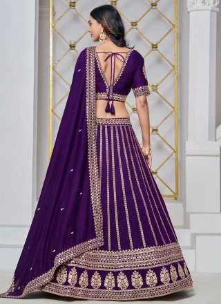 Violet Art Silk Embroidered and Sequins Work Lehenga Choli for Women