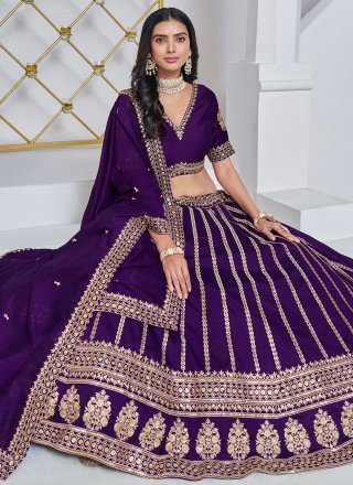 Violet Art Silk Embroidered and Sequins Work Lehenga Choli for Women