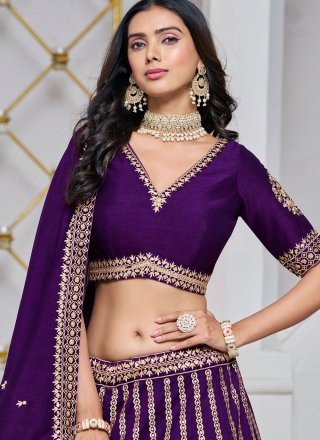 Violet Art Silk Embroidered and Sequins Work Lehenga Choli for Women