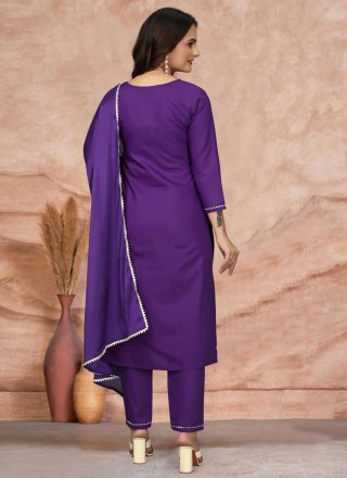 Violet Blended Cotton Readymade Salwar Suit