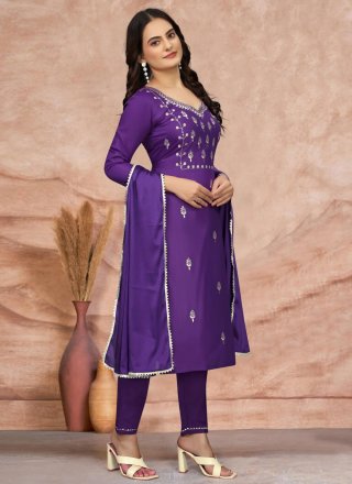 Violet Blended Cotton Readymade Salwar Suit