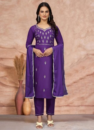 Violet Blended Cotton Readymade Salwar Suit