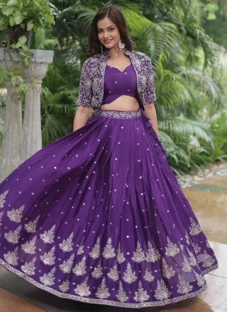 Violet Chinon Readymade Lehenga Choli with Embroidered and Sequins Work