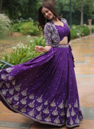 Violet Chinon Readymade Lehenga Choli with Embroidered and Sequins Work