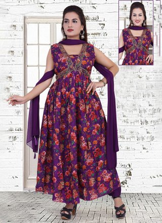 Violet Purple Silk Indo Western Jacket Set with Embroidery Sequin 