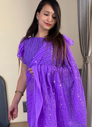 Violet Faux Georgette Embroidered and Sequins Work Trendy Saree for Women
