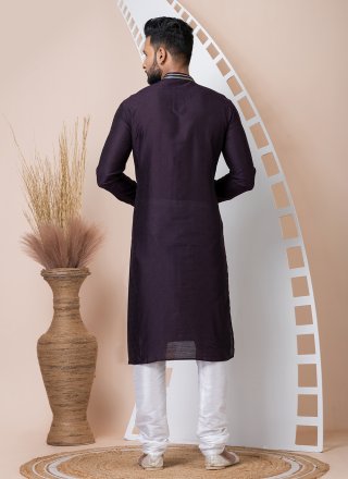 Violet Jacquard Kurta Pyjama with Print Work for Men