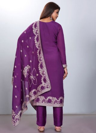 Violet Jacquard Salwar Suit with Embroidered Work