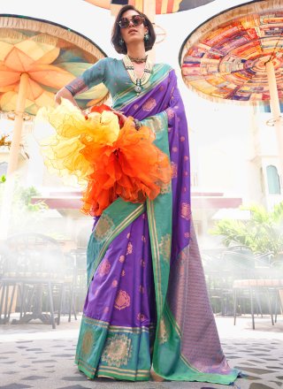 Violet Katan Silk Trendy Saree