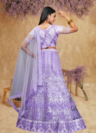 Violet Net A - Line Lehenga Choli with Embroidered and Sequins Work
