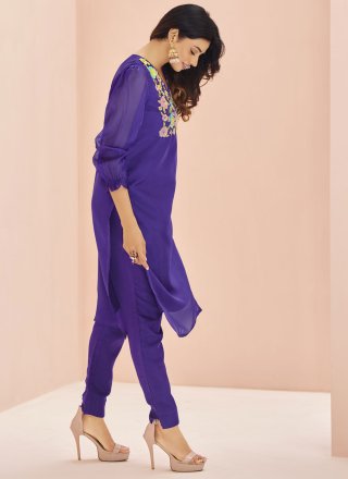 Violet Organza Embroidered Work Designer Kurti for Women