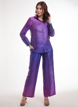 Violet Print Work Satin Casual Kurti